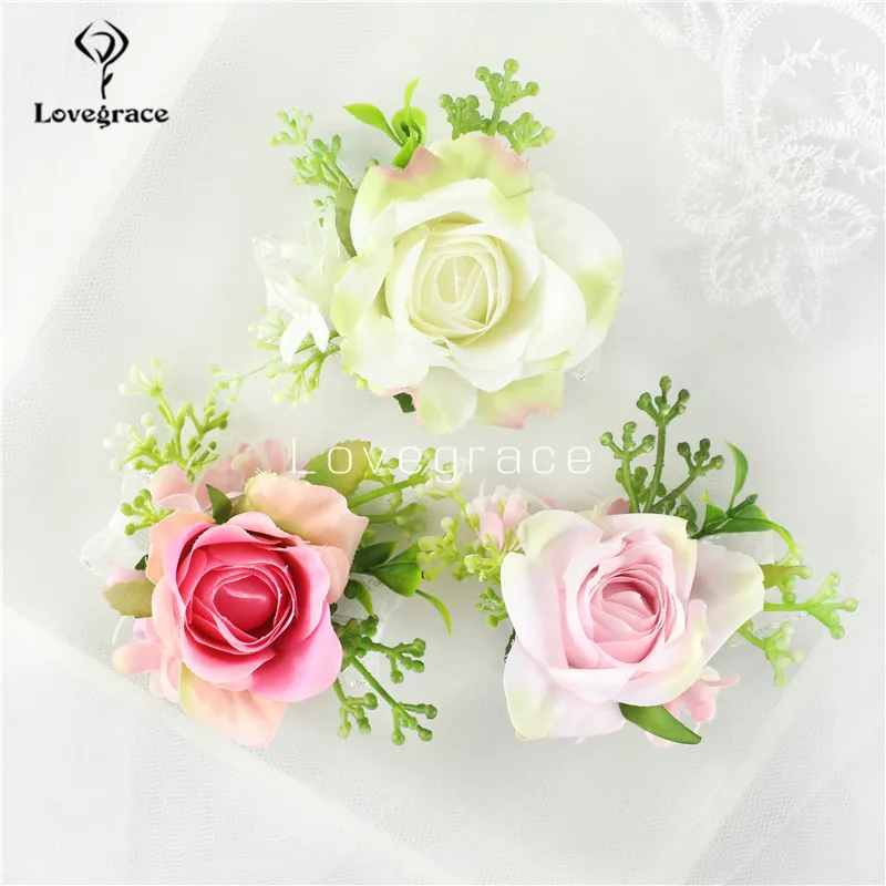 Lovegrace Blume Im Knopfloch Blume Hochzeit Braut Handgelenk Corsage Mädchen Armband Seide Rose Prom Party Männer Knopfloch Pin Frauen Corsagen