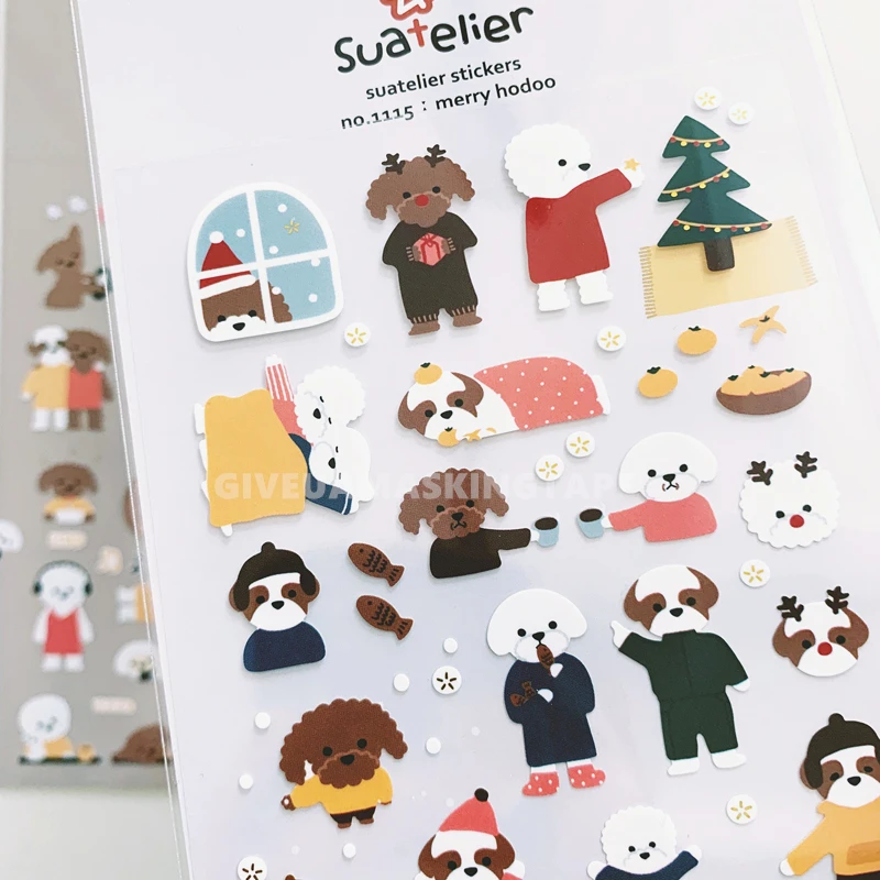 1Pc Christmas Cute Dog Waterproof Sticker Cartoon Poodle DIY Scrapbooking Journal Decoration Stickers Label image 5