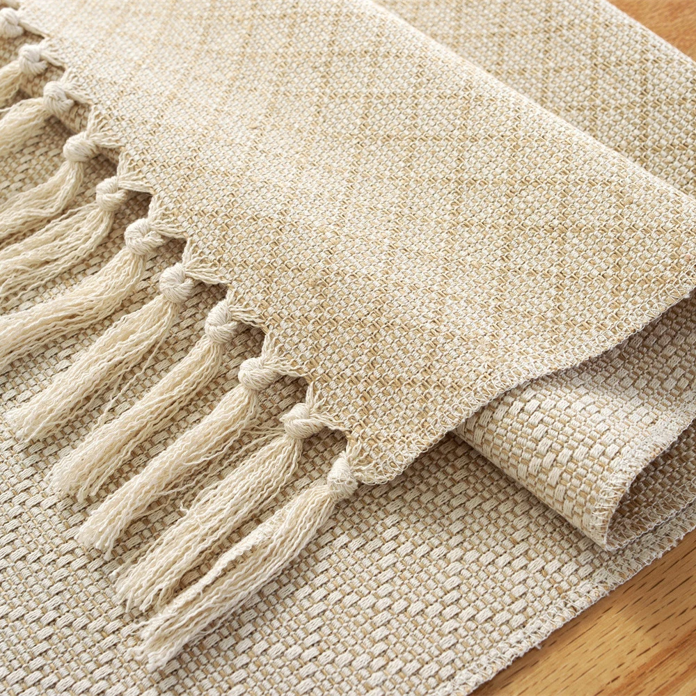 Nordic Woven Table Runner Tablecloths Cotton Linen Handmade Tassel Table Cloth For Home Decoration TV cabinet Coffee Table Flag