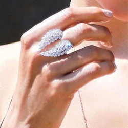 Huitan Aesthetic Angel Wing Opening Rings with Full Cubic Zirconia Women's Fashion Accessories Fancy Jewelry Drop Shipping