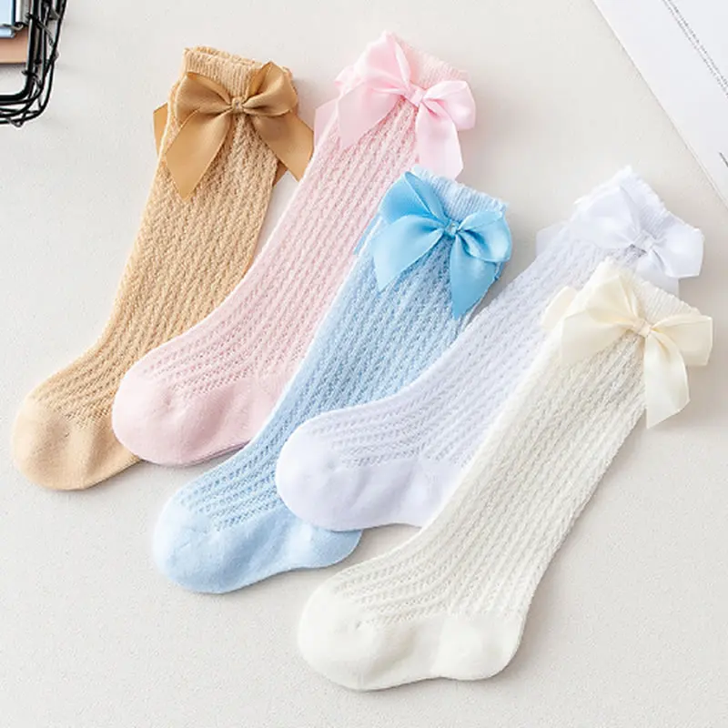 Baby Socks Anti-mosquito Knee Length Socks Boneless Loose Socks Princess Summer Bowknet Knee High Mesh Thin Baby 78(%) Cotton