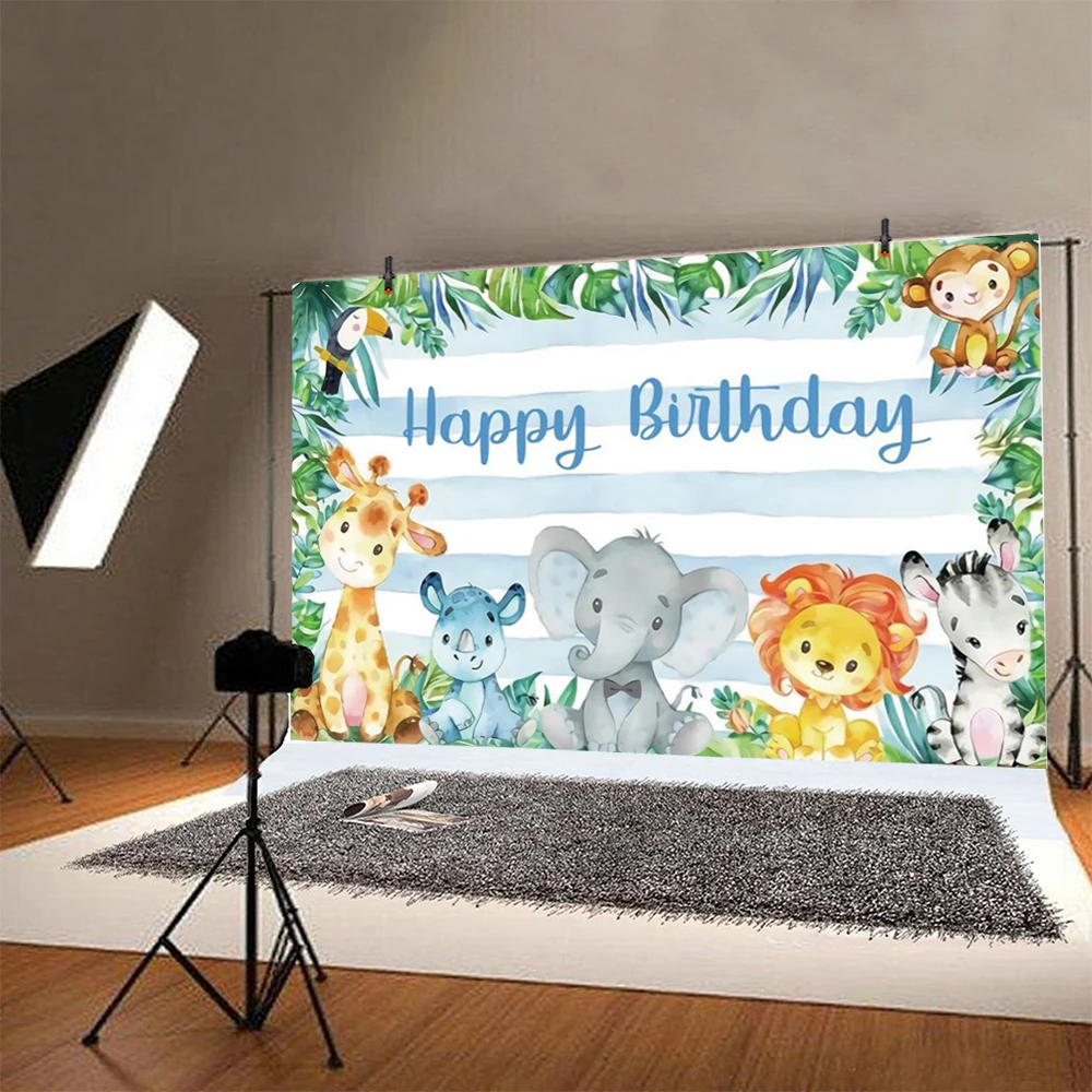Фон с изображением животных джунглей сафари дикой природы для фотосъемки с днем рождения, вечеринки, детской фотосъемки, стенда, реквизит, Д...