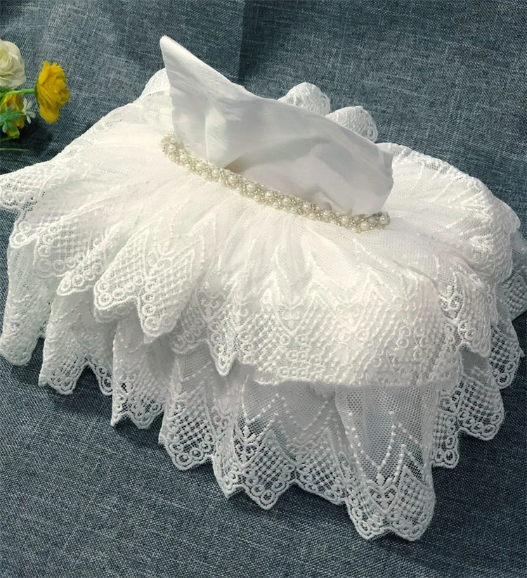 High-grade Lace Handmade Beaded Tissue Box Cover Modern Home Decoration Toilet Paper Holder Car Portable Tissue Boxes Gifts