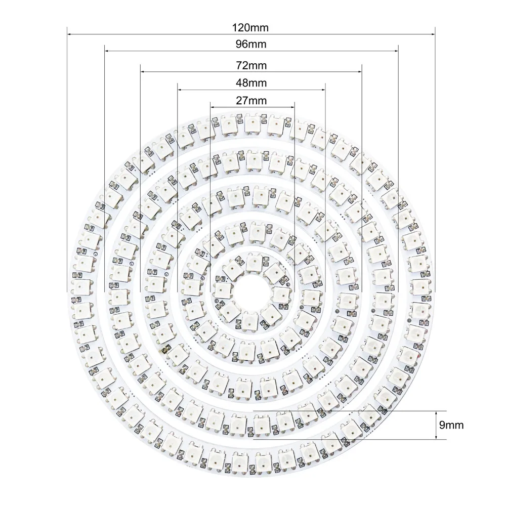 Imagem -03 - Anel de Diodo Led Rgb Endereçável Diodo Led Embutido Ws2812b 16 24 35 45leds 5050 ic