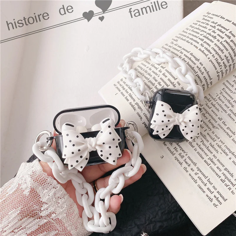 INS New Luxury Polka Dot Bow Knot Earphone Case For Airpods1 2 Pro3 Binaural Acrylic Bracelet Headphone Shockproof Protect Cover