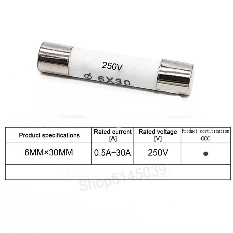 20Pcs 6*30 Fast blow 6x30mm Ceramic Fuse 250V 0.5A 1A 2A 3A 4A 5A 6A 8A 10A 13A 15A 16A 20A 25A 30A RO58 Ceramic Fuse