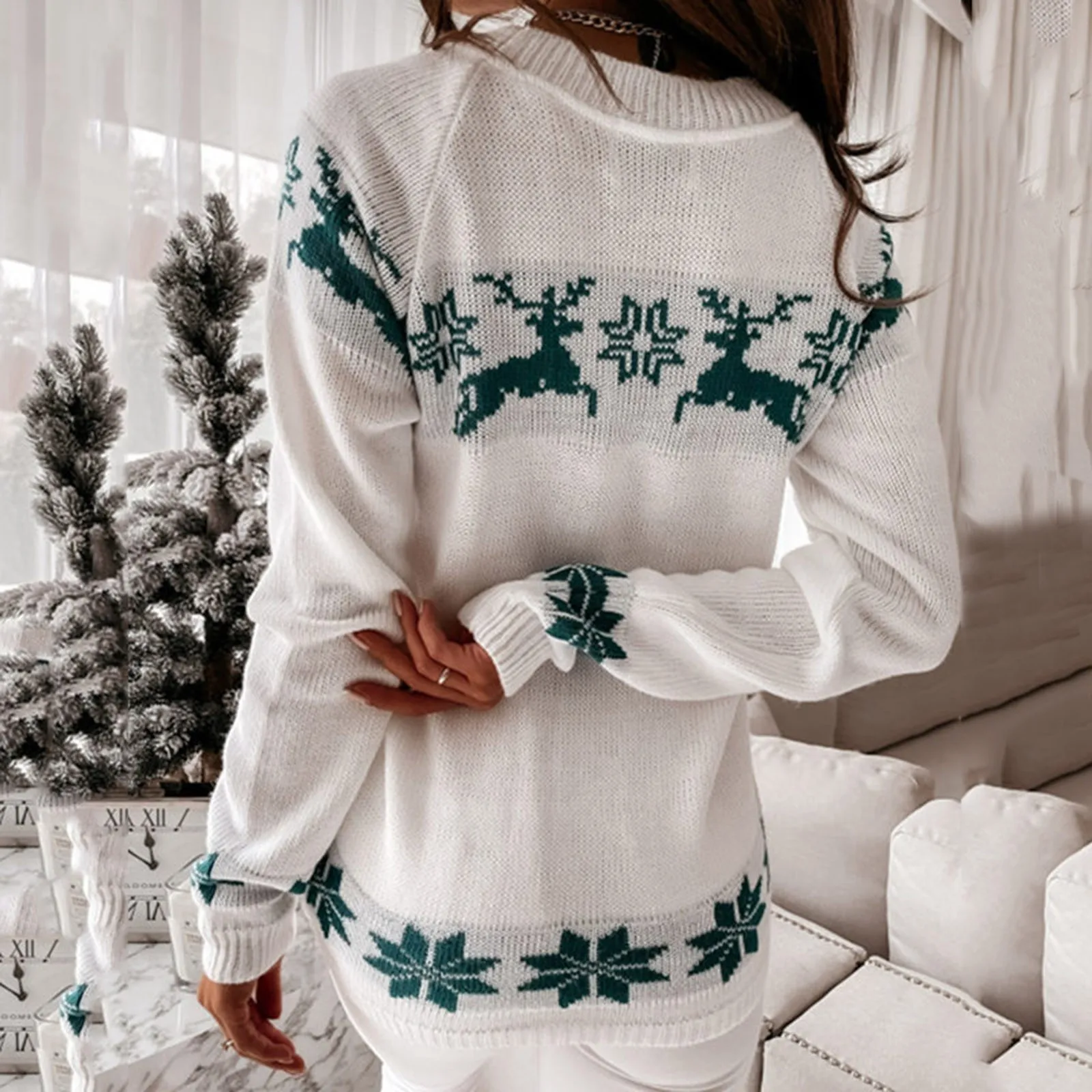 Christmas Sweater Women Christmas Deer Warm Knitted Long Sleeve Sweater Jumper Top Winter Autumn Pullovers Loose Size Hot Sale