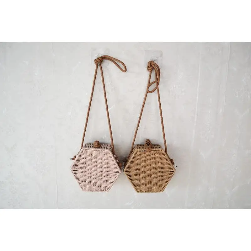 2020 New Hexagonal Paper Rope Bag Female Summer Beach Bag Straw Bag a6256