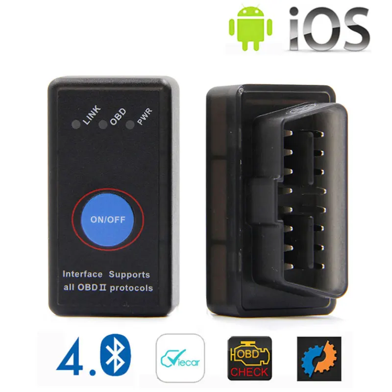 New Mini ELM 327 Bluetooth 4.0 with Power Switch 25K80 ELM327 V1.5 OBD2 Interface Scan Tool for IOS Android