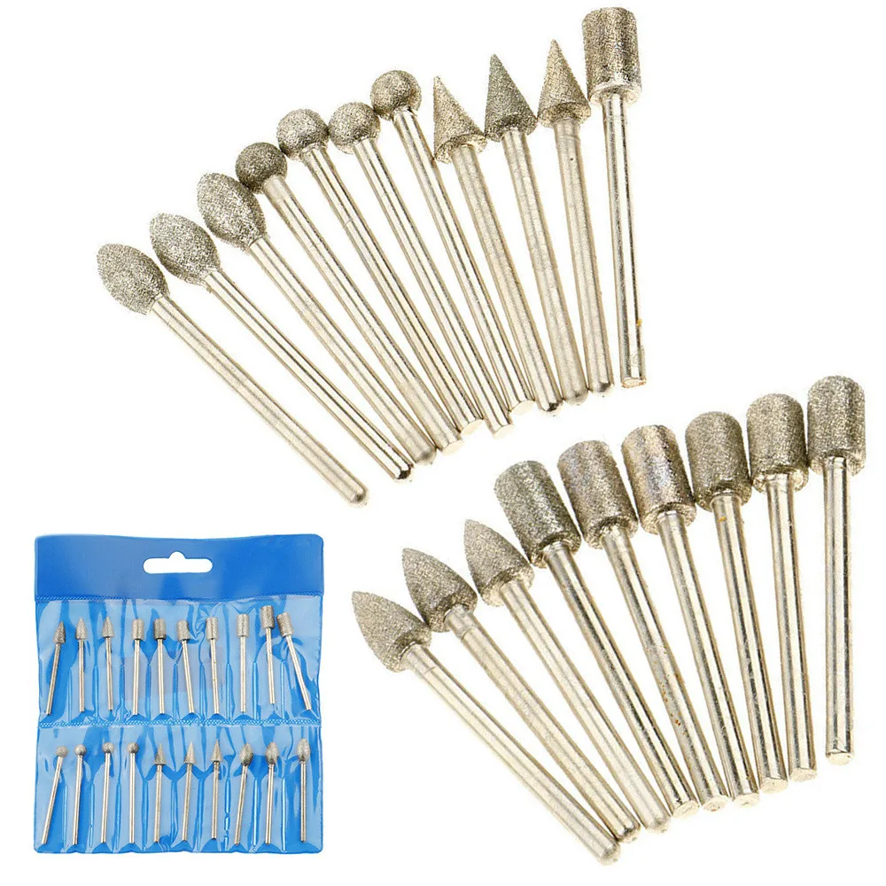 Aço de Alta Velocidade Gravura Broca Grupo Diamantes Fresa Moagem Cabeça Dremel Acessórios mm 20 Pcs Set