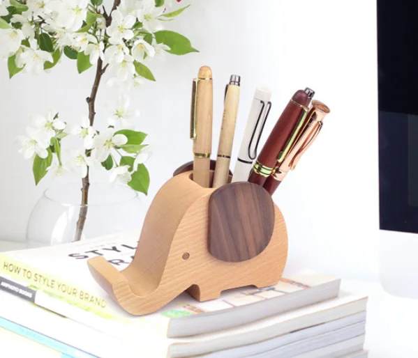 

Creative solid wood pen holder office supplies pen holder mobile phone bracket solid wood pen barrel
