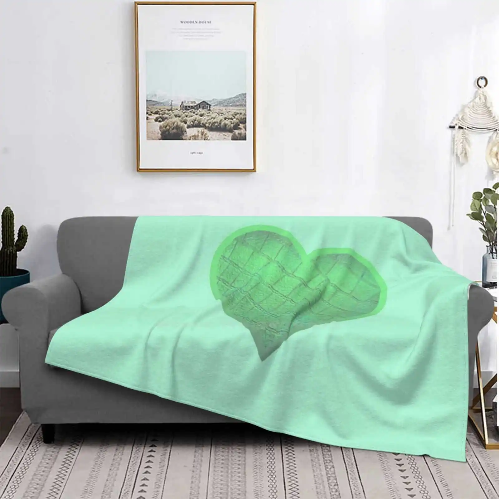 Iridescent Crocodile Skin Heart Shaggy Throw Soft Blanket Sofa/Bed/Travel Love Gifts Heart Croc Heart Blue Green Peacock Photo