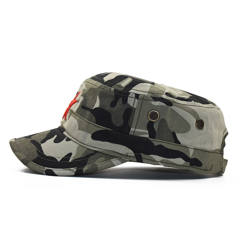 Hot Classic Camouflage Men Five stars 3D embroidery Military Caps Army Cadet Hats Cotton Adjustable Flat Top Patrol Cap