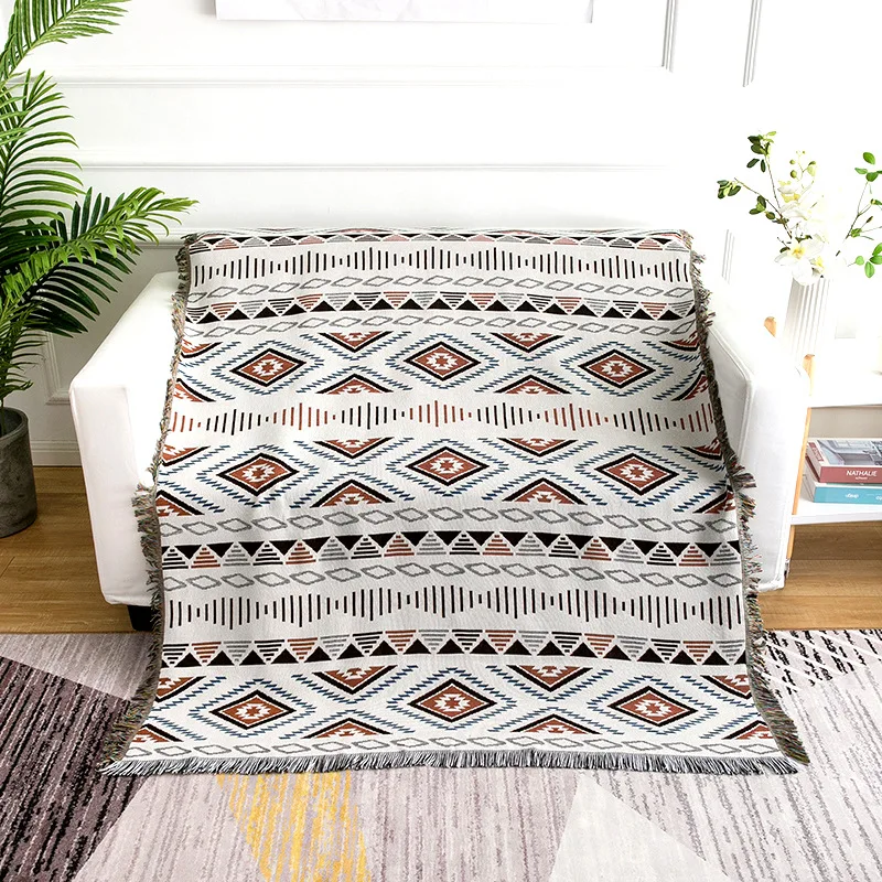 Drop Shipping Bohemian Knitted Sofa Cover Blanket Bed Plaids Tapestry Bedspread Women Outdoor Beach Sofa Towels