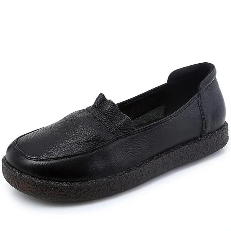 Promotional High Quality Soft Genuine Leather Shoes Women Flats 2024 New Large Size Soft Sole Loafers Shoes Casual Black White