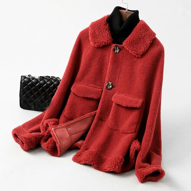 

Fad New Autumn Winter Wool Real Fur Coat Female Sheep Fur Coats Elegant Winter Jacket Warm Women Coat A065