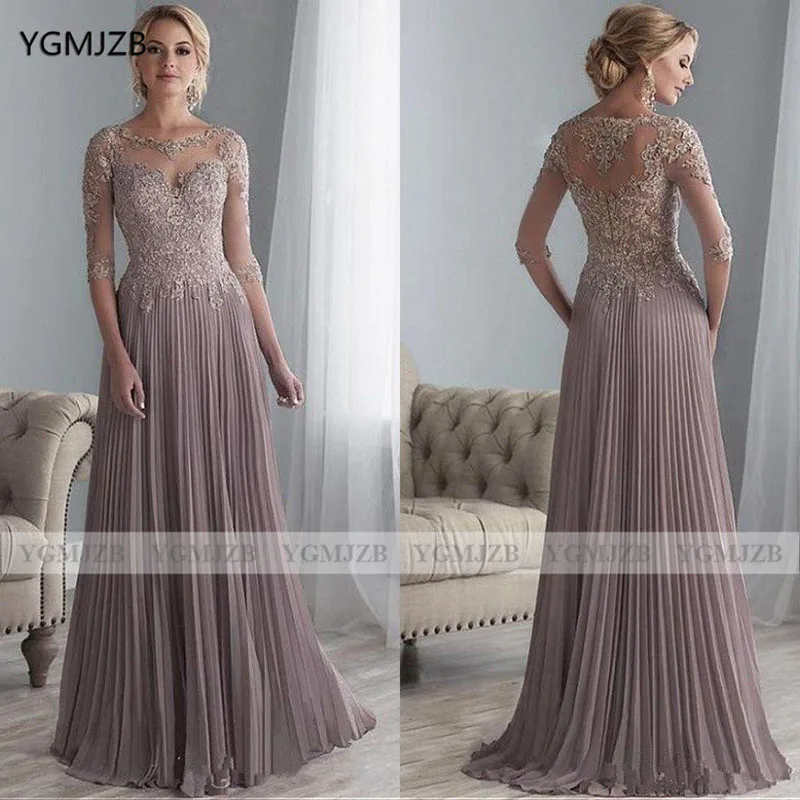 Mãe dos vestidos de noiva a linha meia manga vestido de mãe para festa de casamento apliques rendas chiffon vestido de mãe 2020 venda quente