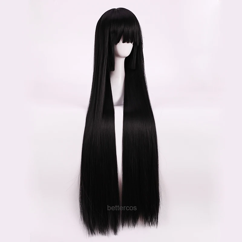 Compulsive Gambler Kakegurui Yumeko Jabami Cosplay Wigs 100cm Long Black Heat Resistant Synthetic Hair Wig + Wig Cap