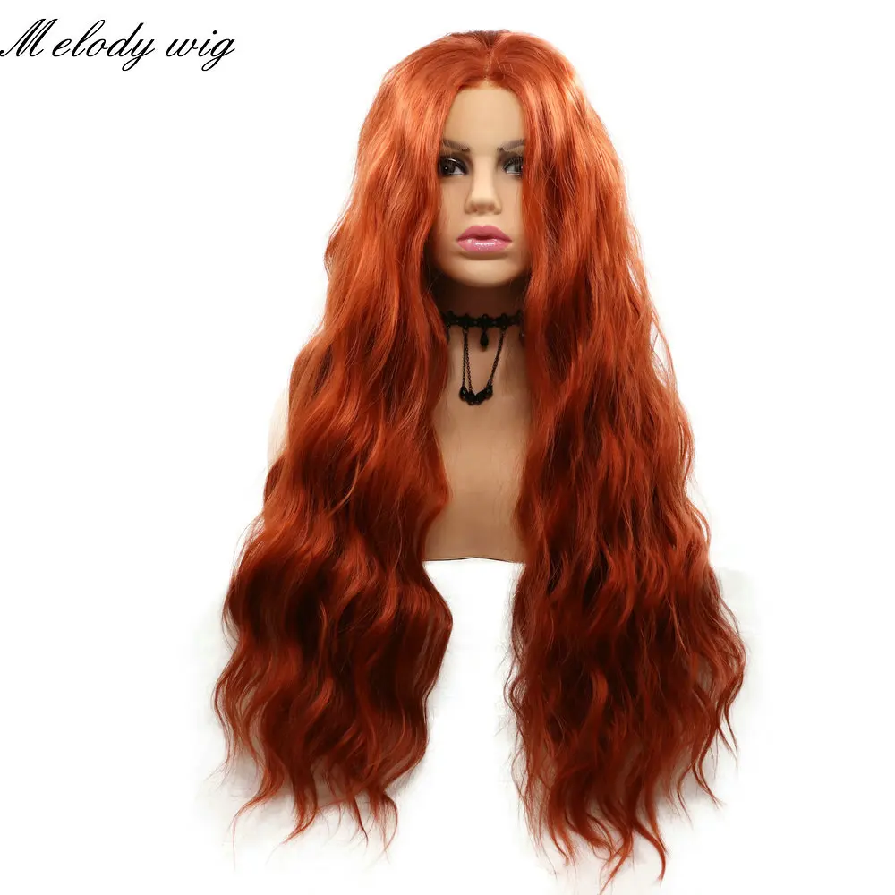 

360# Copper Red Long Loose Wave Drag Queen Synthetic Lace Front Wigs Heat Resistant Fiber for Women Natural Looking Cosplay Wigs