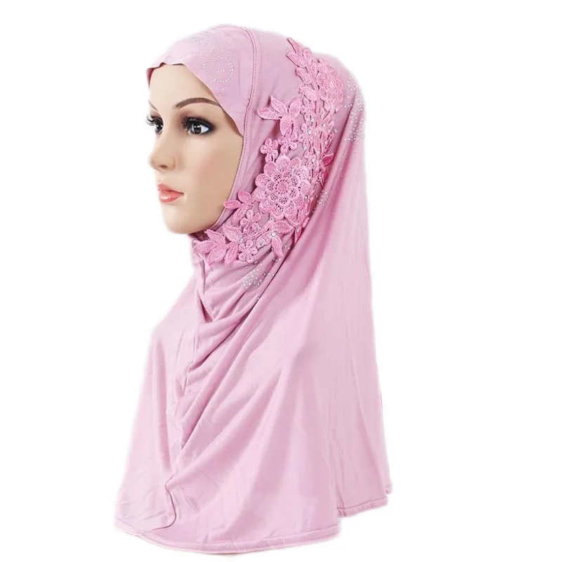 

Women Muslim Flower Hot Drill Hijab Scarf Islamic Amira Headwear Shawls Headwrap Full Cover Headscarf Arab Turban Hair Loss Hat