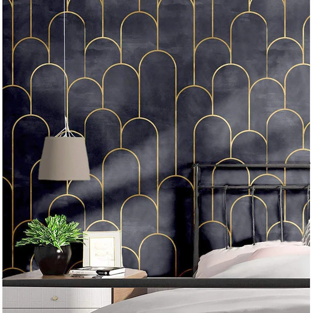 

Black Gold Metal Arc Peel And Stick Self Adhesive Wallpaper Contact Paper for Bedroom Wall Furniture Renovation Stickers