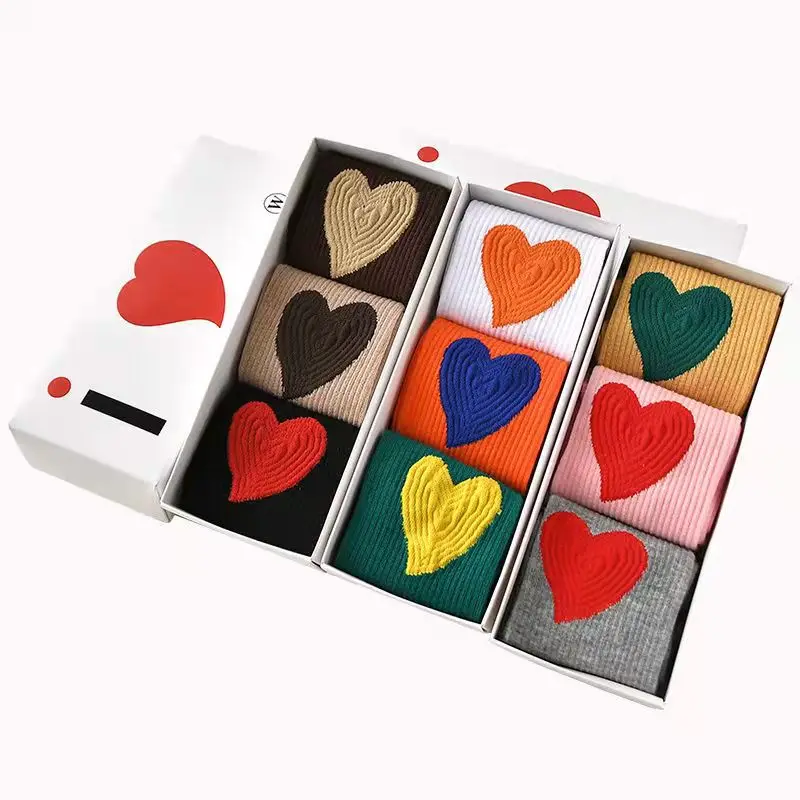 Tide Kawaii Korean style Women socks Love Heart Pattern Cute Campus Simple Basic Fresh Female Sokken Happy Socks Sweet Girls