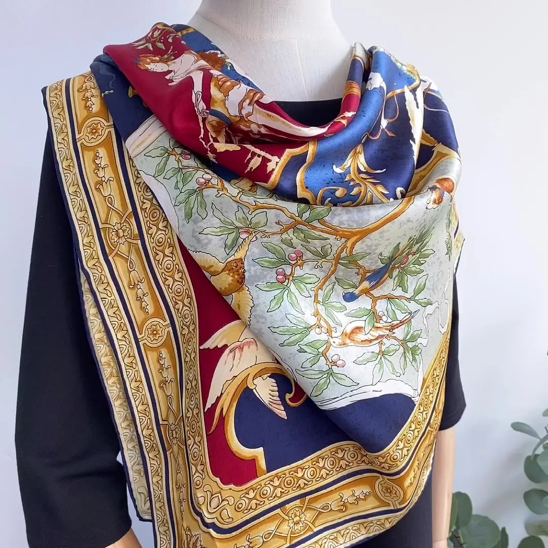 100% Natural Mulberry Silk Scarf Large Square Shawl 110cm Luxury Designer Bandanas Top  Women Summer Hair Bag Accessories