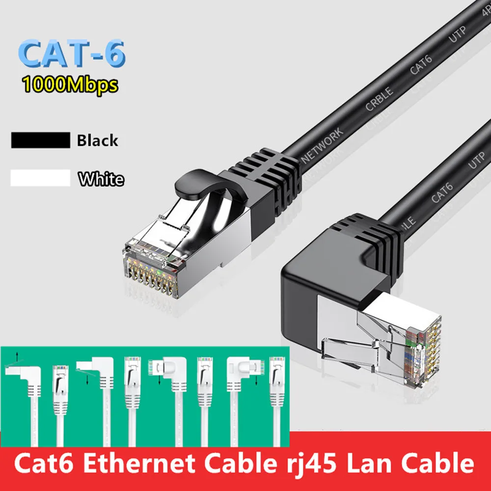 Cat6 Ethernet Cable RJ45 Right Angle UTP Network Cable Patch Cord 90 Degree Cat 6 Lan Cable For Laptop Router TV BOX White Black