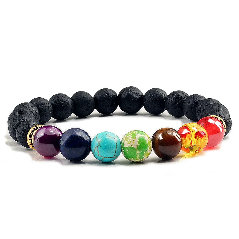 7 Chakra Natural Stone 8mm Beads Bracelet Men Onyx Tiger Eye Lava Energy Bracelet Reiki Healing Yoga Buddha Jewelry For Women