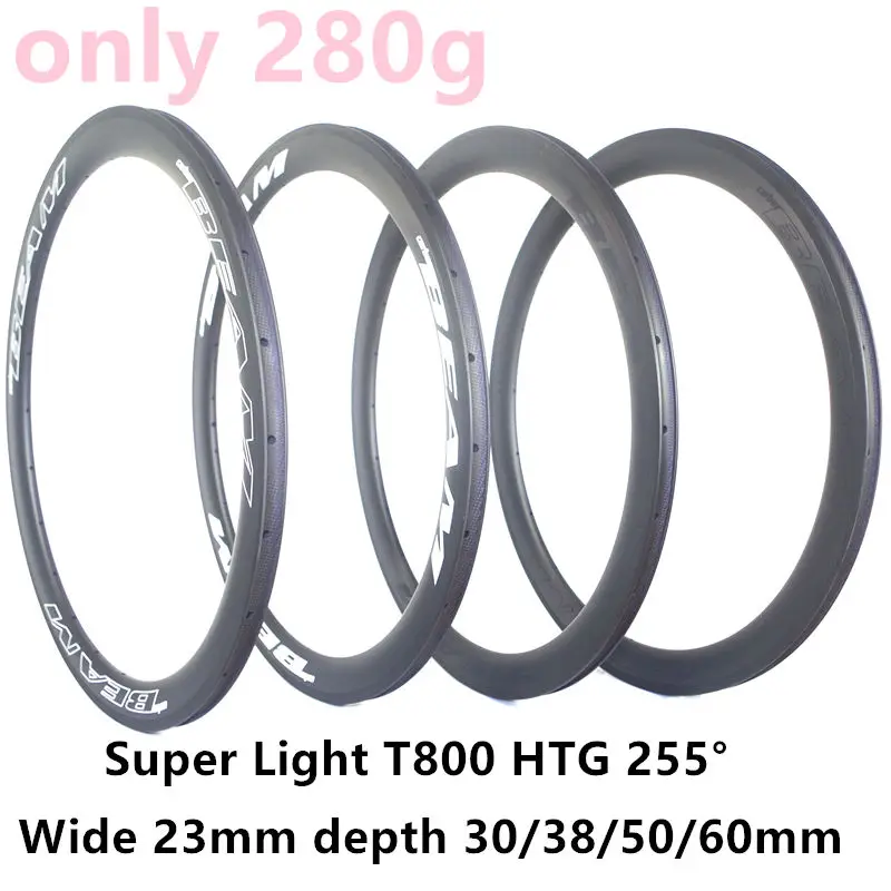 

only 280g T800 super light carbon Clincher Tubular rims 23mm wide 30mm 38mm 50mm 60mm carbon rims 700c road carbon bicycle rims