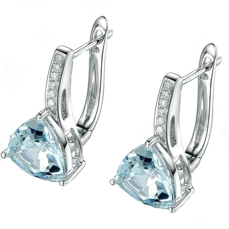 Fashion Charm Blue Stones Heart Shape Silver Color Stud Earrings For Women Girl Elegant AAA Zircon Earring Jewelry Gift