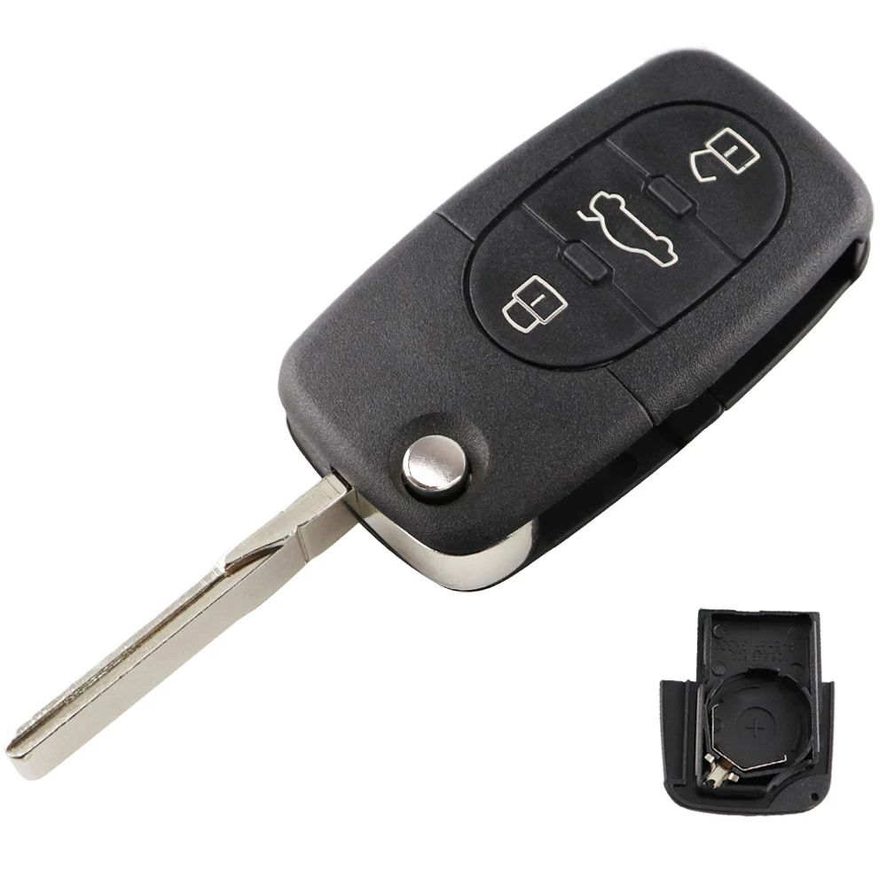 YIQIXIN Key Housing For Audi A2 A3 A4 A6 A8 TT Quattro RS4 Remote Car Key Shell Cover Case 3 Button Folding CR1620/2032 Battery