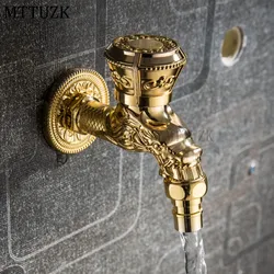 MTTUZK Wall Mount Carved Dragon Antique Red Bronze Bibcock,Decorative Outdoor Garden Faucet Washing Machine Faucet Gold tap