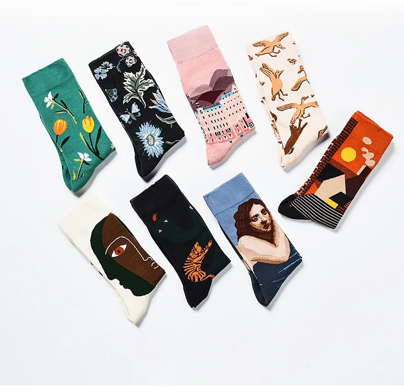 1 Pair Canvas Lattice Plant Art Funny Socks Women Novelty Abstract Cute Socks Women Jacquard Crew Female Calcetines Divertidos