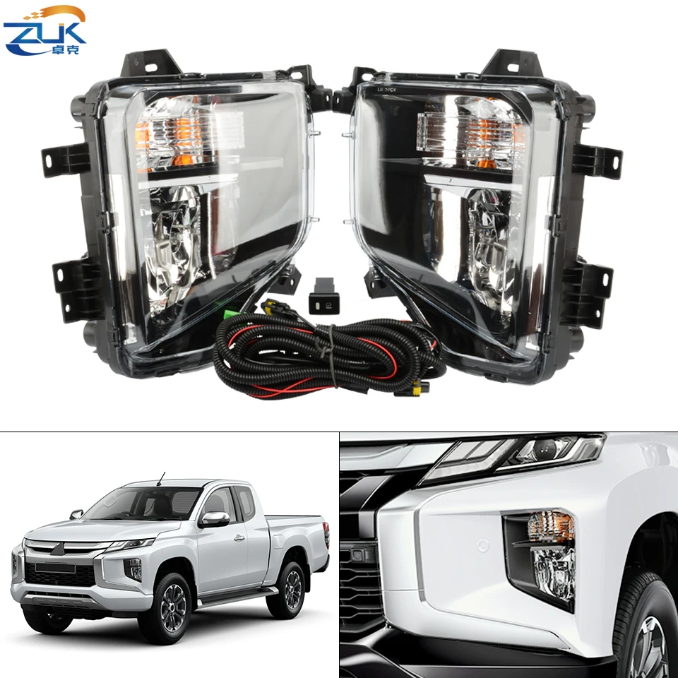 

ZUK Auto Front Bumper Fog Lamp Turn Signal Light Upgrade Set With Wire Harness Switch For Mitsubishi Triton L200 2019-2020