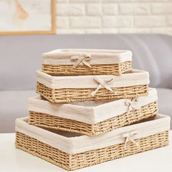 Panier de rangement en rotin tissé à la main, avec doublure en coton, plateau d'hôtel, panier à serviettes, pour le pain, les gâteaux aux fruits, fournitures de cuisine