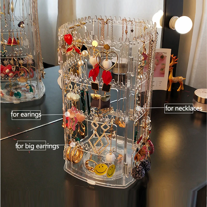 

New Acrylic Rotating Earrings Holder Stud Storage Stand Rack Big Capacity Jewelry Display Necklaces Display Pendants Shelf