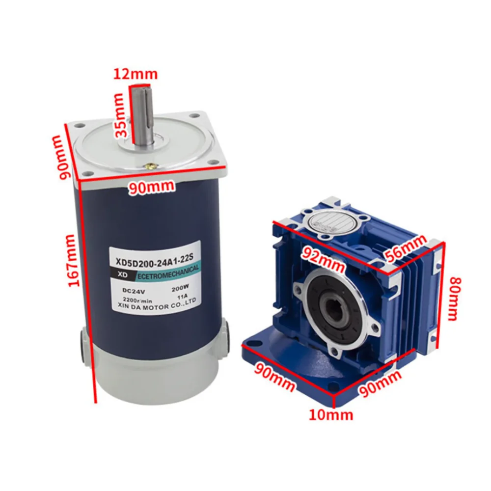 Высокомощный червячный редуктор постоянного тока с высоким крутящим моментом, 200 Вт, 12 В, 24 В, редукторный двигатель прямого и обратного вращения RV30, редукторный двигатель 26-420 об/мин