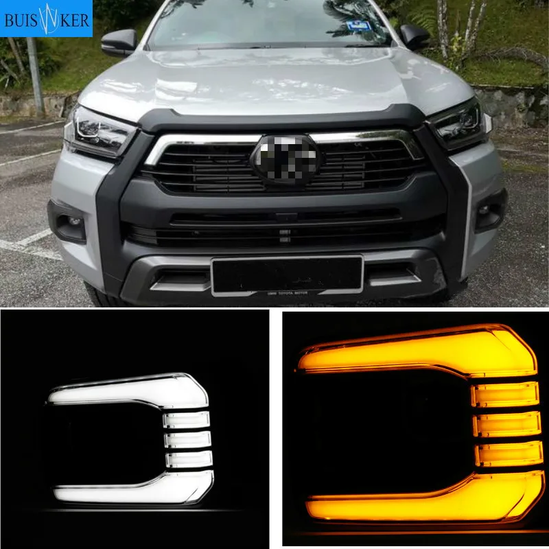

1 Pair For Toyota Hilux Revo Rocco 2020 2021 Car LED Daytime Running Light Turn Yellow Signal Relay 12V DRL Daylight