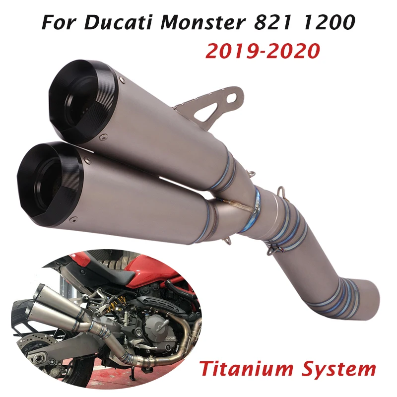 For Ducati Monster 821 1200 2019 2020 Motorcycle Titanium System Exhaust Escape Tips Two-outlet Mid Link Pipe