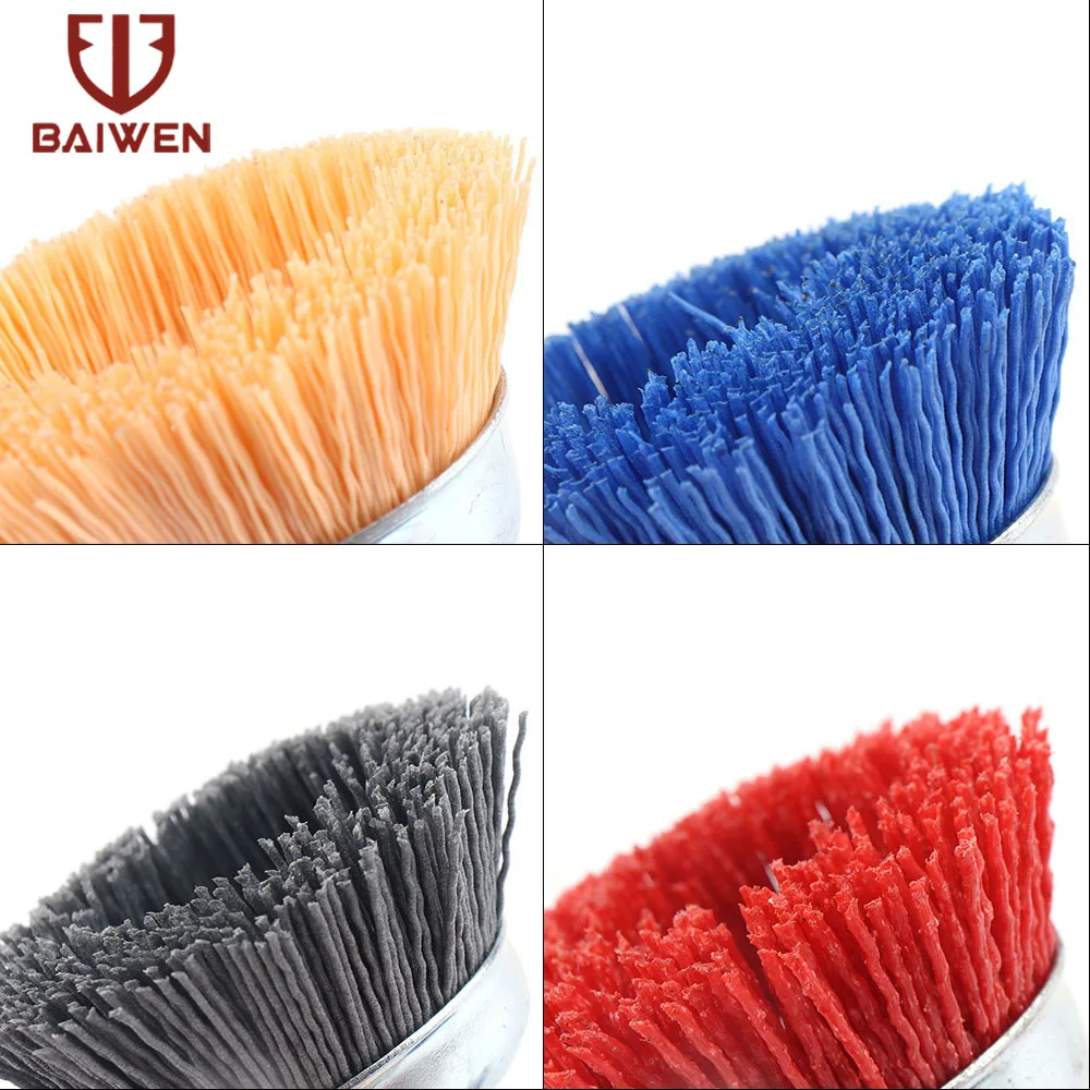 3 Inch Tasse Nylon Schleif Pinsel Rad Bohrer Pinsel 1/4 "Hex Schaft für Metall Entfernen Rost Korrosion Malen Max RPM 4,500