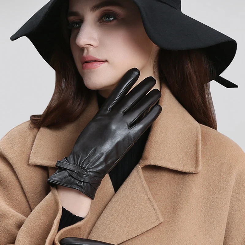 Ladies Sheepskin Leather Gloves, Waterproof, Fleece, Warm, Luxury Mittens, Touch Screen, Autumn, Winter, S2989