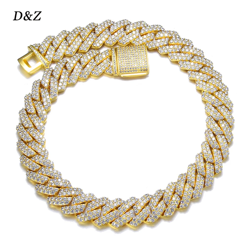 

D&Z New 20mm 2Rows Stones Miami Cuban Link Necklace Bling AAAA Zircon Charm Men's Hip Hop Chain Women Jewelry