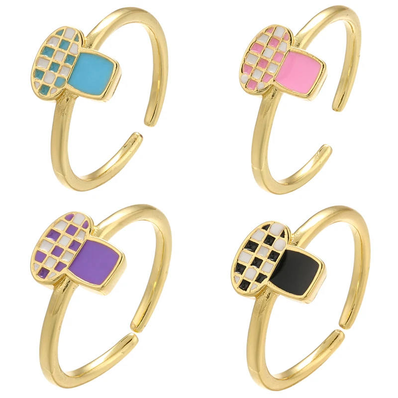 Gold-color Cute Mushroom Ring for Women Summer Trend, Dripping Oil Enamel, Open-Style Ring, Fashion Jewelry Wholesale:VJ195