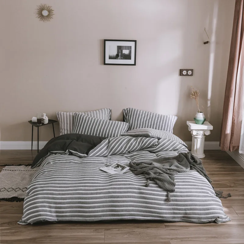 Solid Color Grid Style  Stripe For Home Luxury Bedding Sets Sheet Bed Qulit Linens Duvet Set Bed Cover Waffle Cotton Qulit Cover