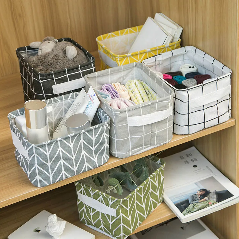 

Linen Desktop Storage Basket Sundries Toy Storage Box Laundry Basket Underwear Cosmetic Organizer Office Stationery Organizer