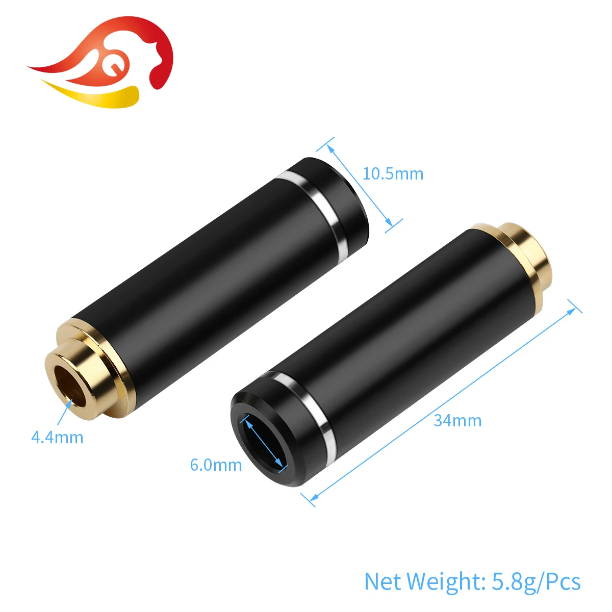 QYFANG 4.4mm 5 Pole Earphone Female Plug 4-Layer Gold Plated Copper Balance Audio Jack Headphone Wire Connector Metal Adapter