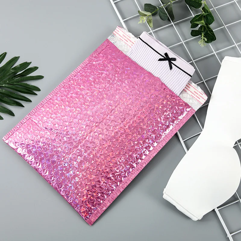 10Pcs Grote Bubble Bag Rose Red Laser Bubble Mailer Kleding Verpakking Koerier Envelop Zelfklevend Verzending Mailing Zakken 25x30cm