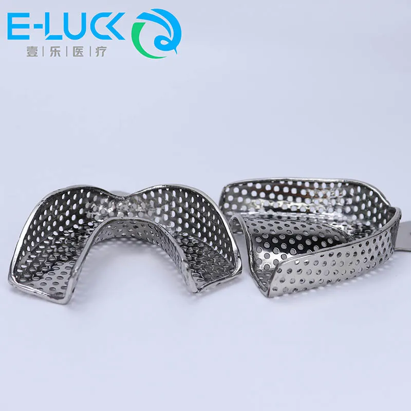 1 Pair Dental Impression Trays Stainless Steel Perforated Teeth Impression Trays Dental Laboratory Autoclavable Instrument