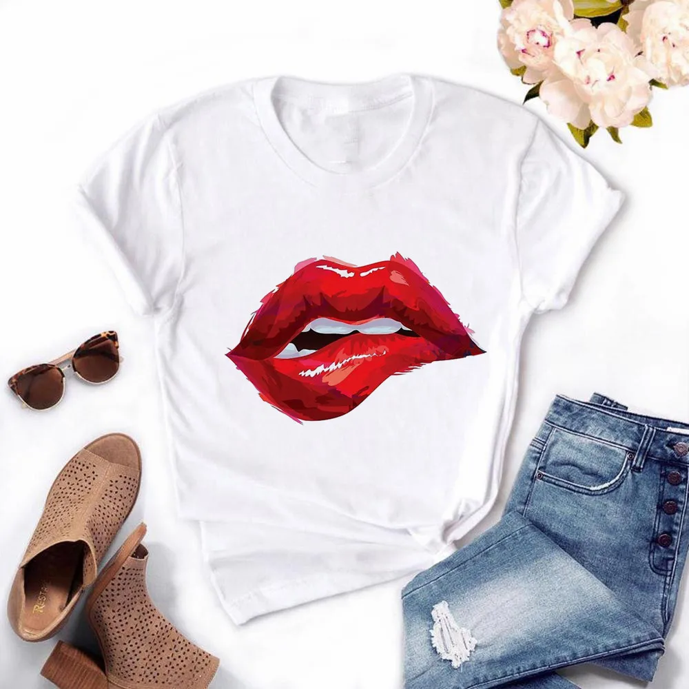 Women Harajuku Tops Summer Tops Graphic Tees Women Lips Kawaii T-shirt Clothes Girl Mouse T Shirt ,Drop Shipping